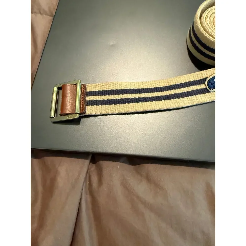VTG 70's 80's Izod Lacoste Reversible Surcingle Belt Made in Italy Stripe Canvas